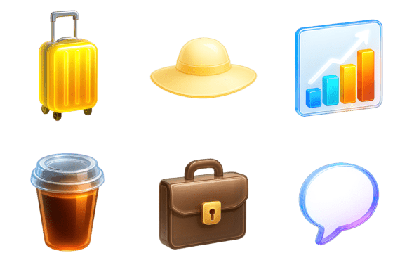 Business and Travel Icons Isolated on Tr: A Versatile Design Resource for Creatives and Professionals