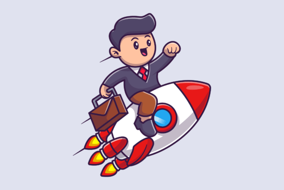 Cute Business Man Riding Rocket Cartoon: A Unique Design Asset for Modern Creatives